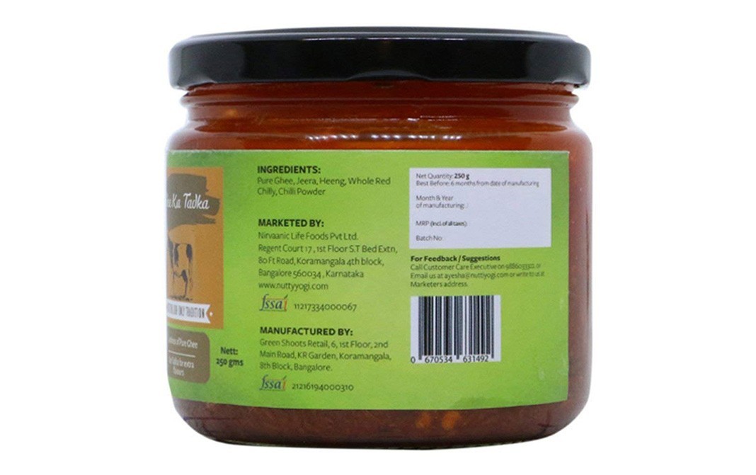 Nutty Yogi Heeng Jeera Mirchi Ghee Tadka   Glass Jar  250 grams